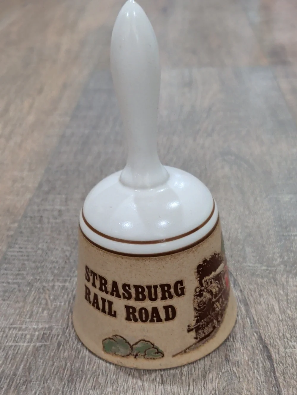 Strasburg Rail Road Ceramic Bell in White and Beige